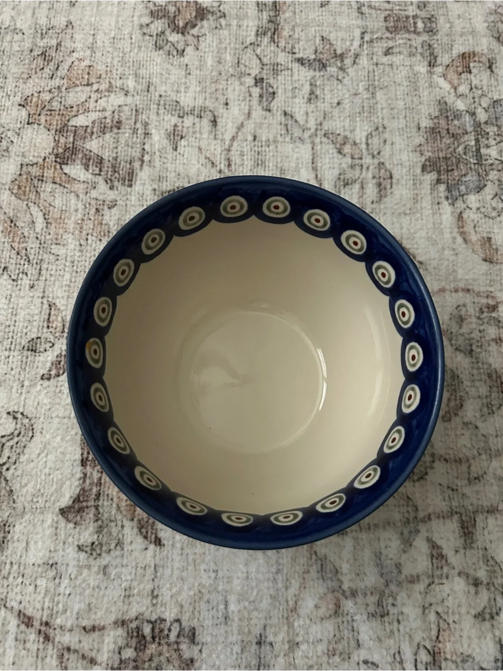 Handmade Polish Pottery Ceramic bowl ceramika artystyczna bowl Blue Green Leaves